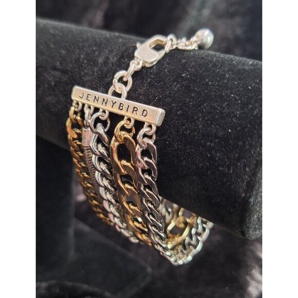 EUC Jenny Bird Mixed Metal Multi-Chain Bracelet Silver & Gold Tone Adjustable Le - Picture 1 of 6